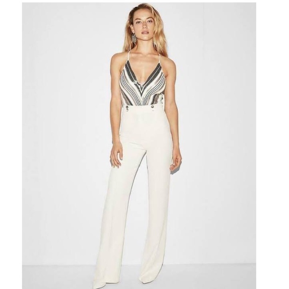 Express Sequin Deep V-Neck Thong Bodysuit